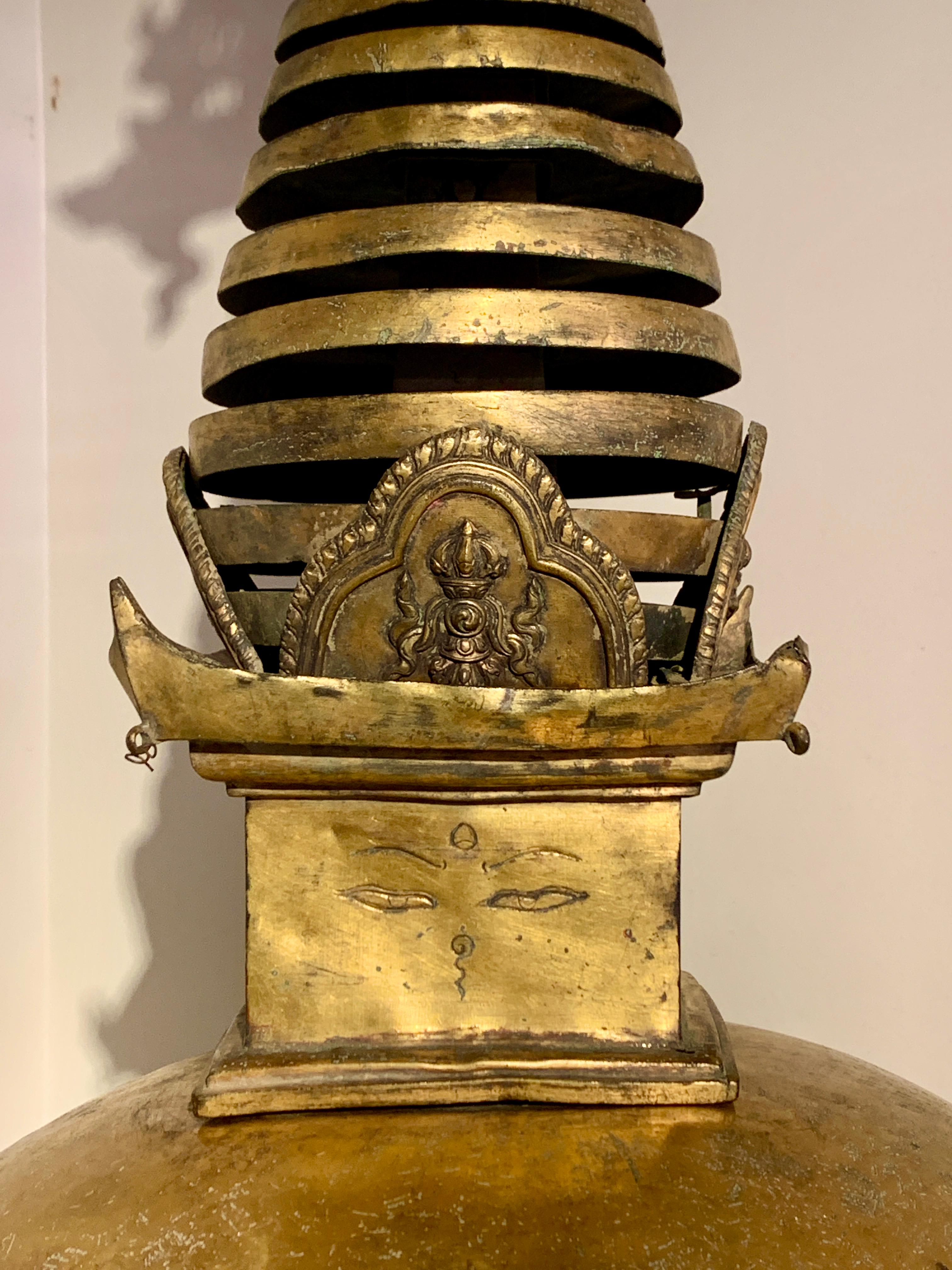 18th Century and Earlier Large Nepalese Gilt Bronze Stupa, 16th/17th Century, Nepal