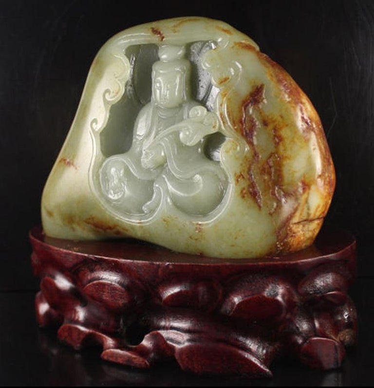 Large Nephrite Jade Kwan Yin Statue in Alcove at 1stDibs