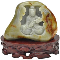 Large Nephrite Jade Kwan Yin Statue in Alcove