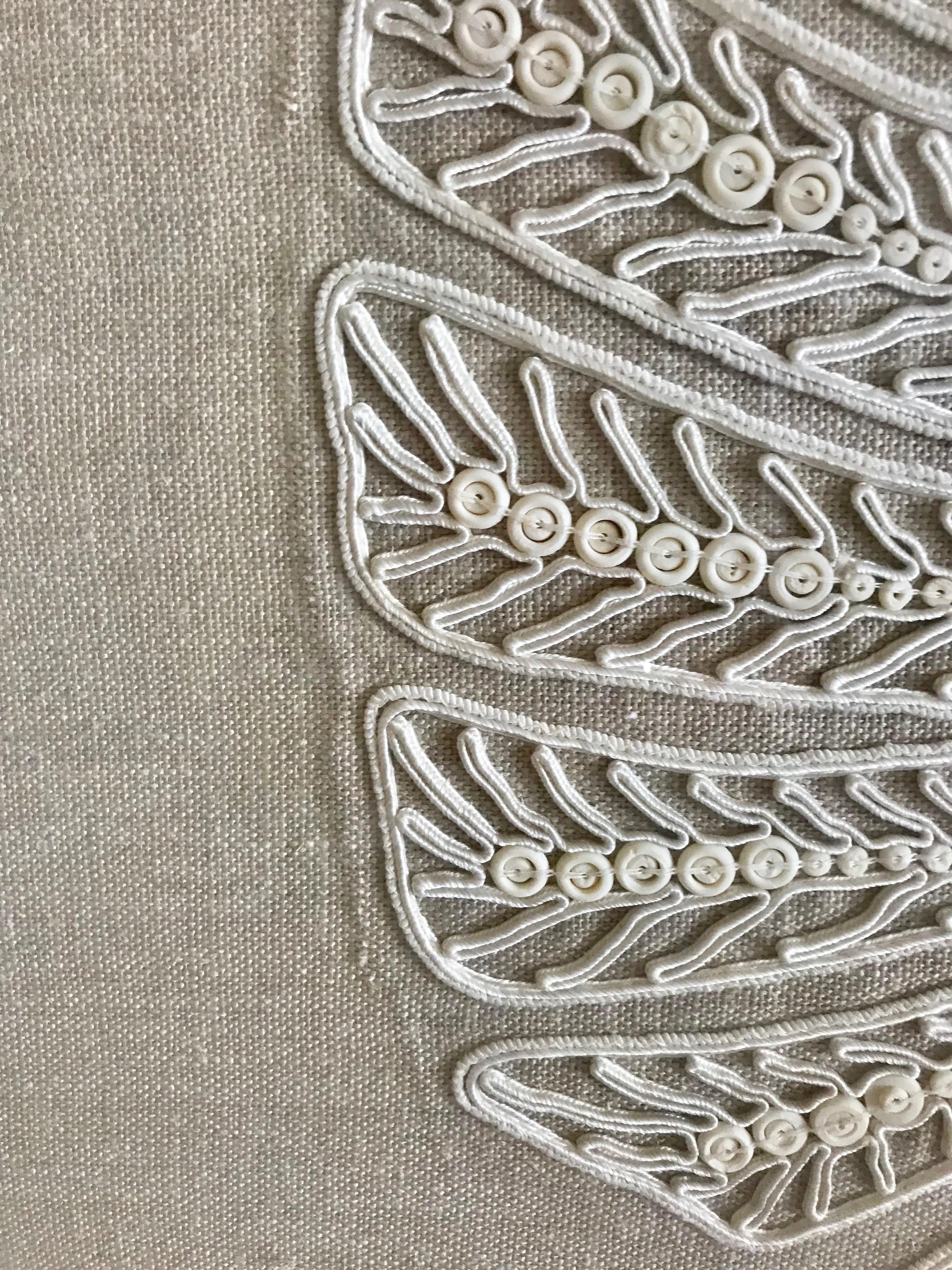 Textile Large Neutral Abstract White Embroidery on Taupe Muslin