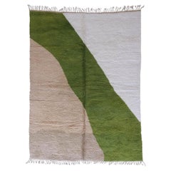 Grande tappeto neutro a blocchi di colore moderno in lana marocchina Boujaad, tessuto a mano