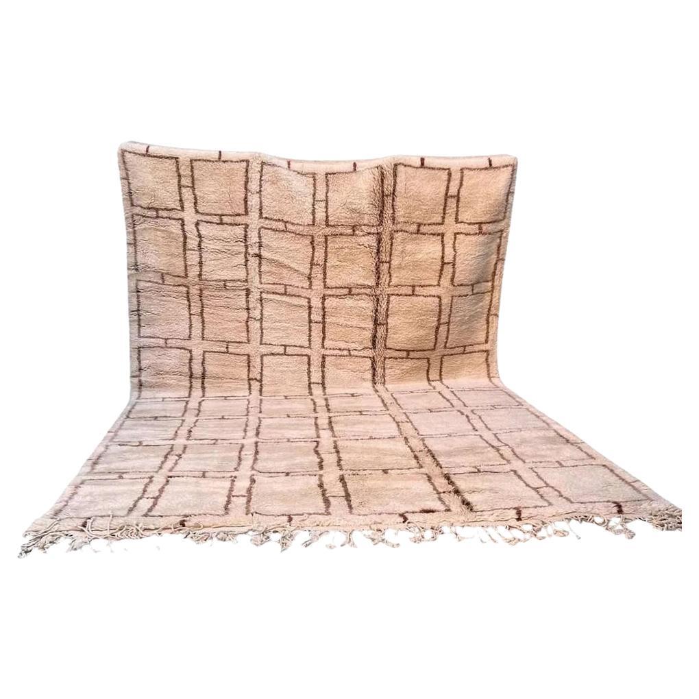 Large Neutral Modern Moroccan Grid Beni M'Rirt Handwoven Wool Rug