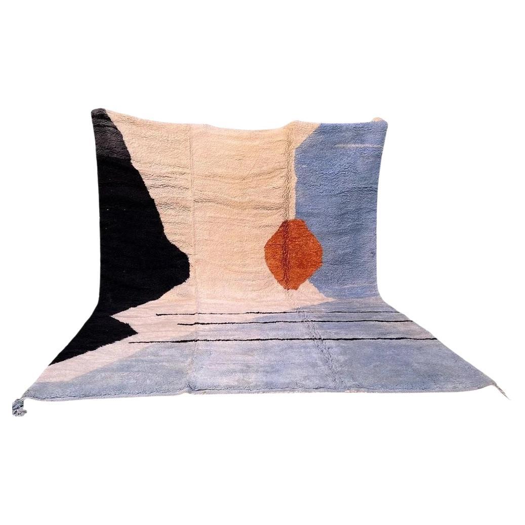 Large Neutral Modern Moroccan Wool Beni M'Rirt Handwoven Rug in Abstract Design