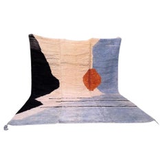 Large Neutral Modern Moroccan Wool Beni M'Rirt Handwoven Rug in Abstract Design