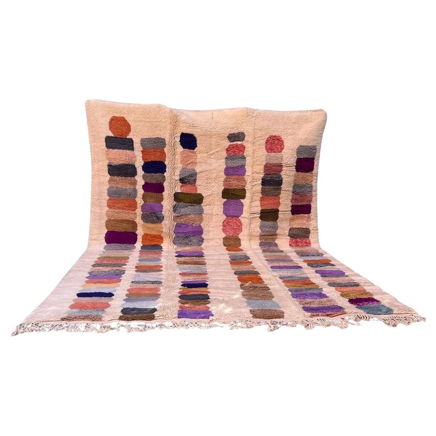 Large Neutral Modern Moroccan Wool Beni M'Rirt Handwoven Rug in Abstract Stripes For Sale