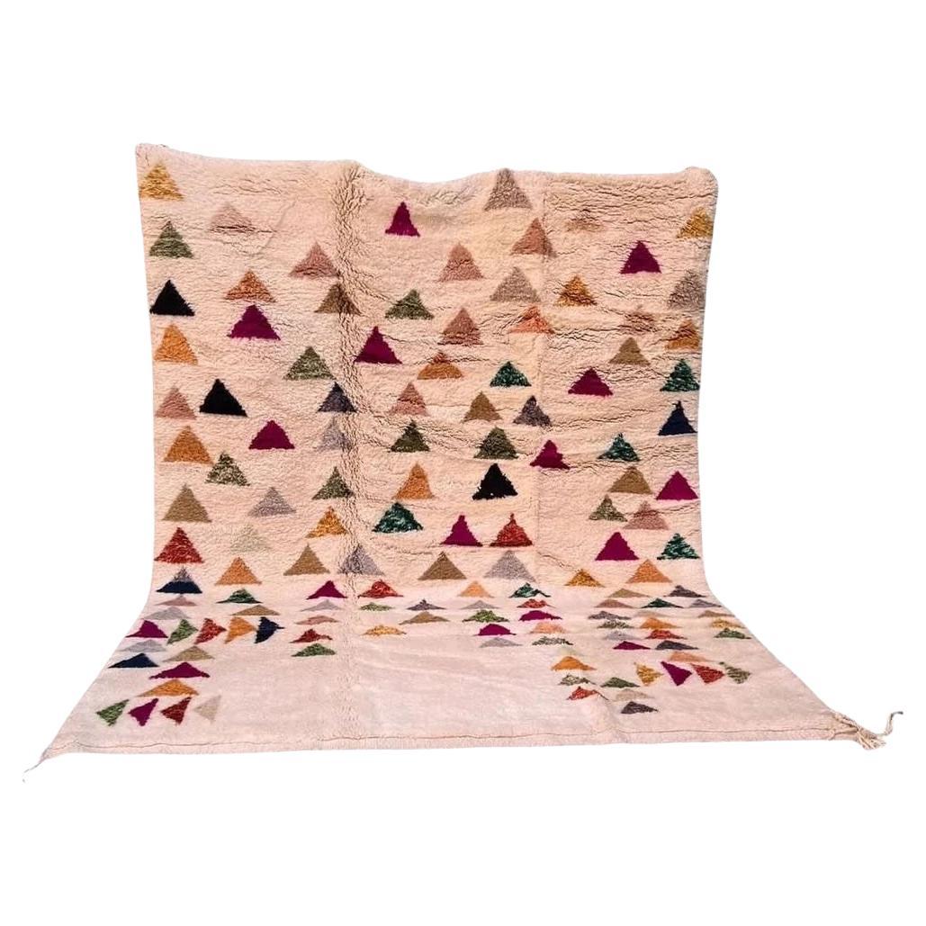 Large Neutral Modern Moroccan Wool Beni M'Rirt Handwoven Rug in Colorful Design