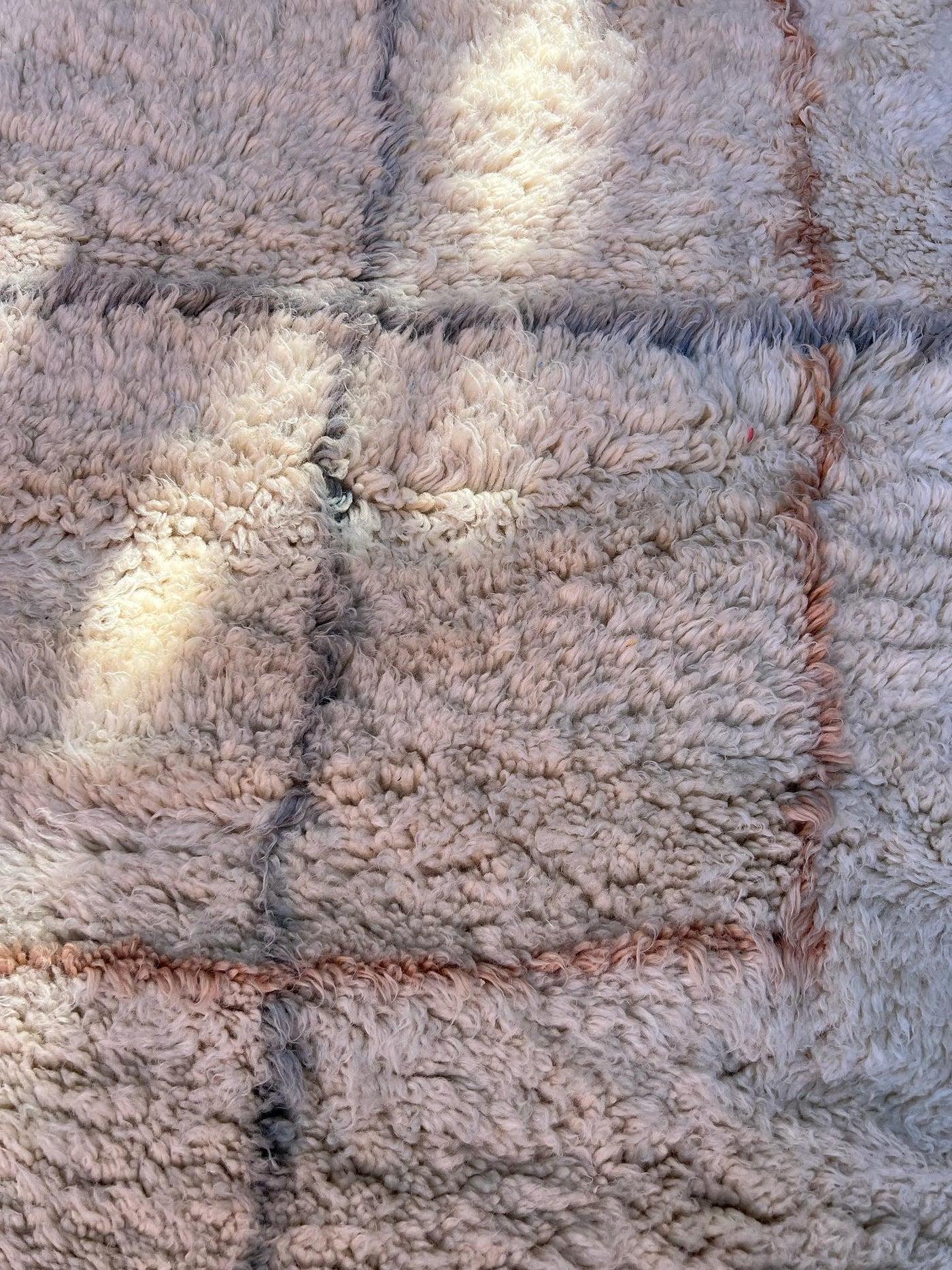 Contemporary Large Neutral Modern Moroccan Wool Beni M'Rirt Handwoven Rug in Line Grid Design For Sale