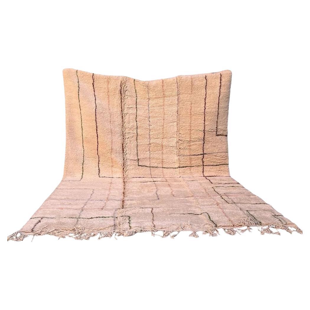 Large Neutral Modern Moroccan Wool Beni M'Rirt Handwoven Rug in Line Grid Design