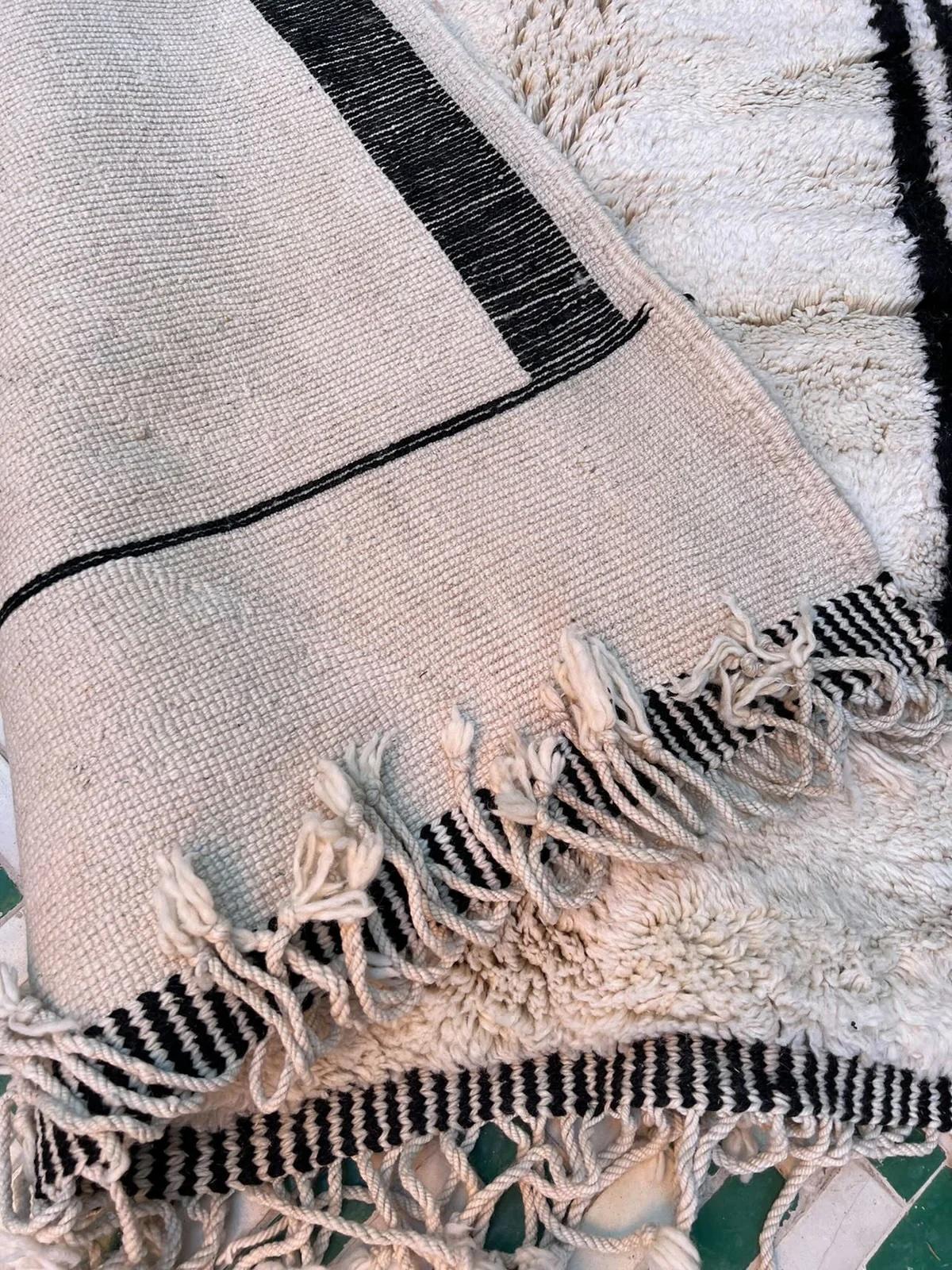 Large Neutral Modern Moroccan Wool Beni M'Rirt Rug with Abstract Pink Design For Sale 5