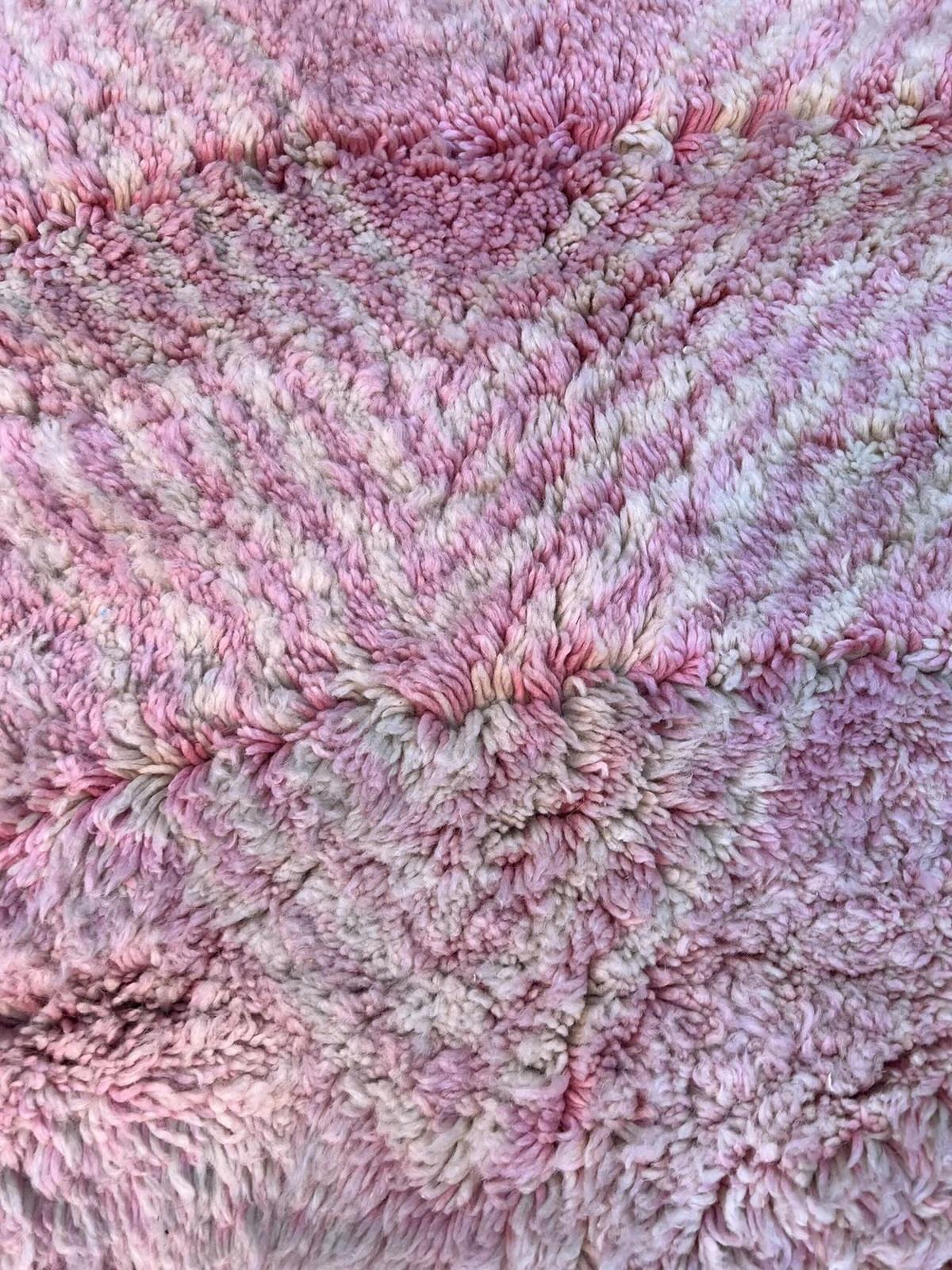 Large Neutral Modern Moroccan Wool Beni M'Rirt Rug with Abstract Pink Design For Sale 2