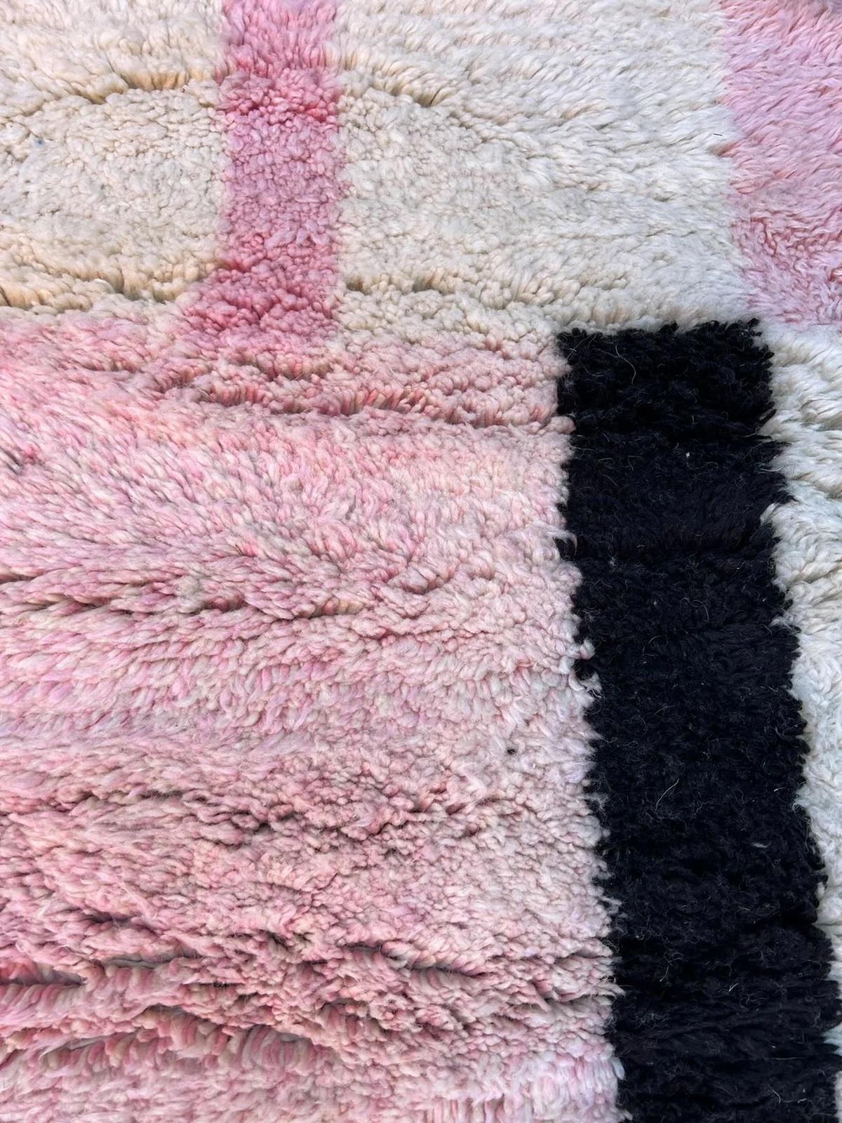 Large Neutral Modern Moroccan Wool Beni M'Rirt Rug with Abstract Pink Design For Sale 3