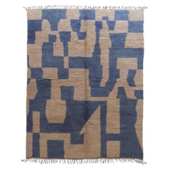 Large Neutral Modern Moroccan Wool Boujaad Handwoven Rug w/ Abstract Shapes