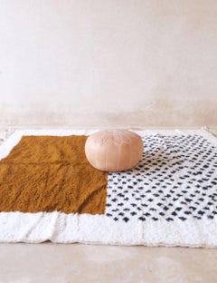 Large Neutral Modern Moroccan Wool Boujaad Handwoven Rug w/ Colorblocked Design