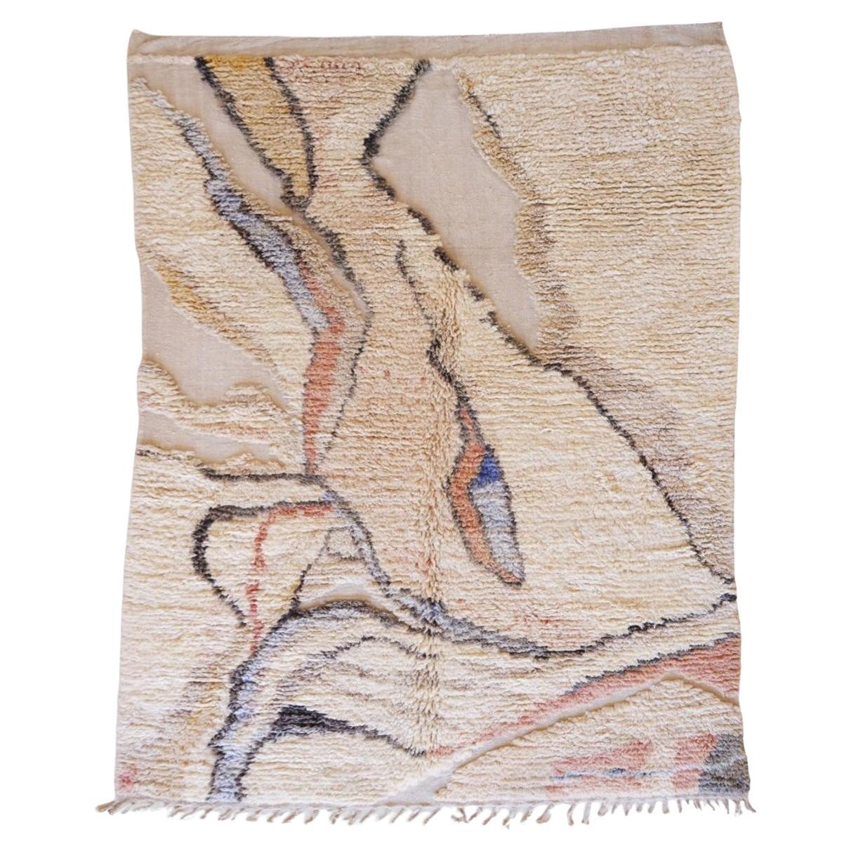 Large Neutral Modern Moroccan Wool Boujaad Textured Handwoven Rug For Sale