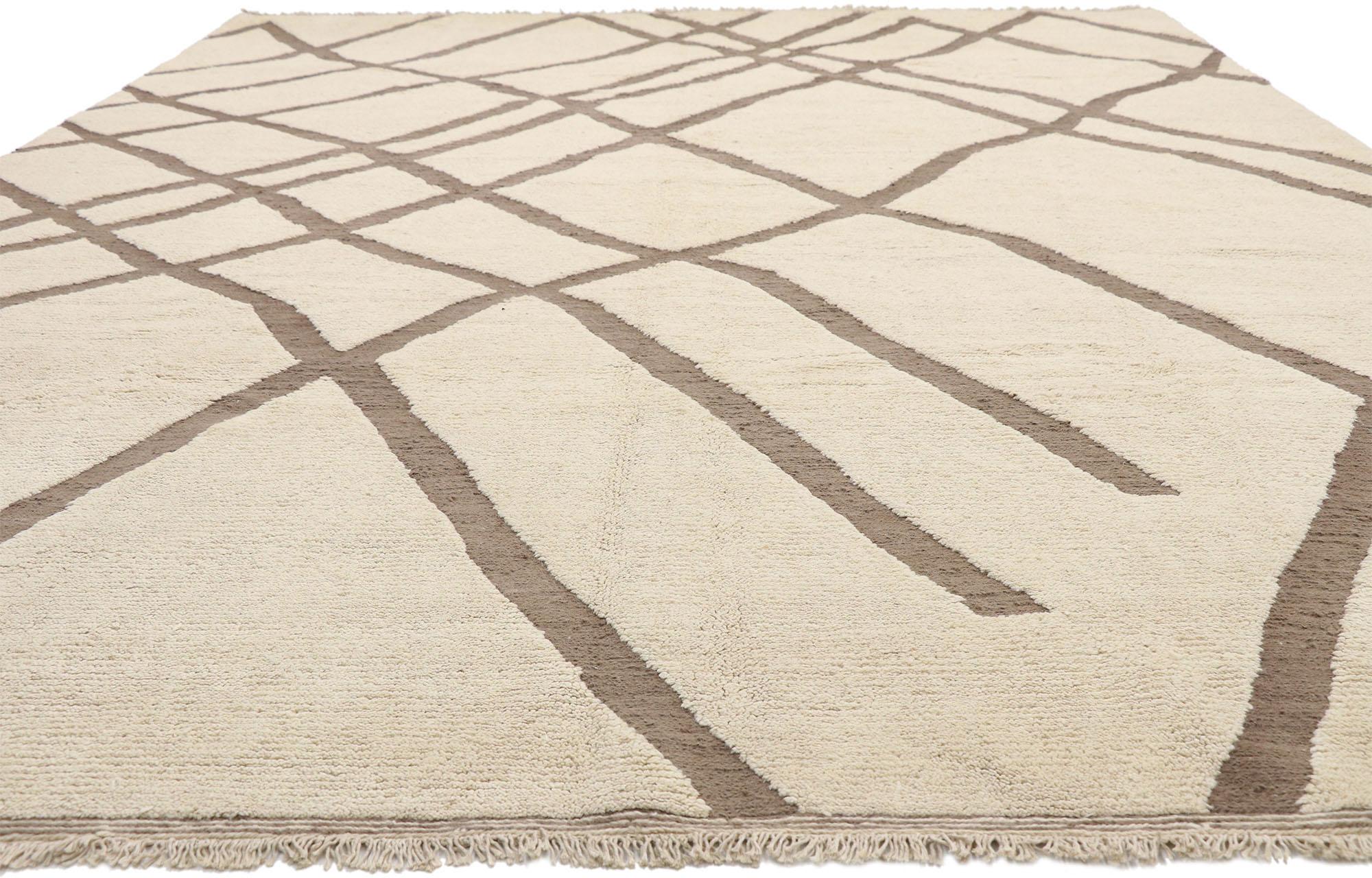 Pakistani Large Neutral Moroccan Area Rug, Organic Modern Style Meets Wabi-Sabi For Sale