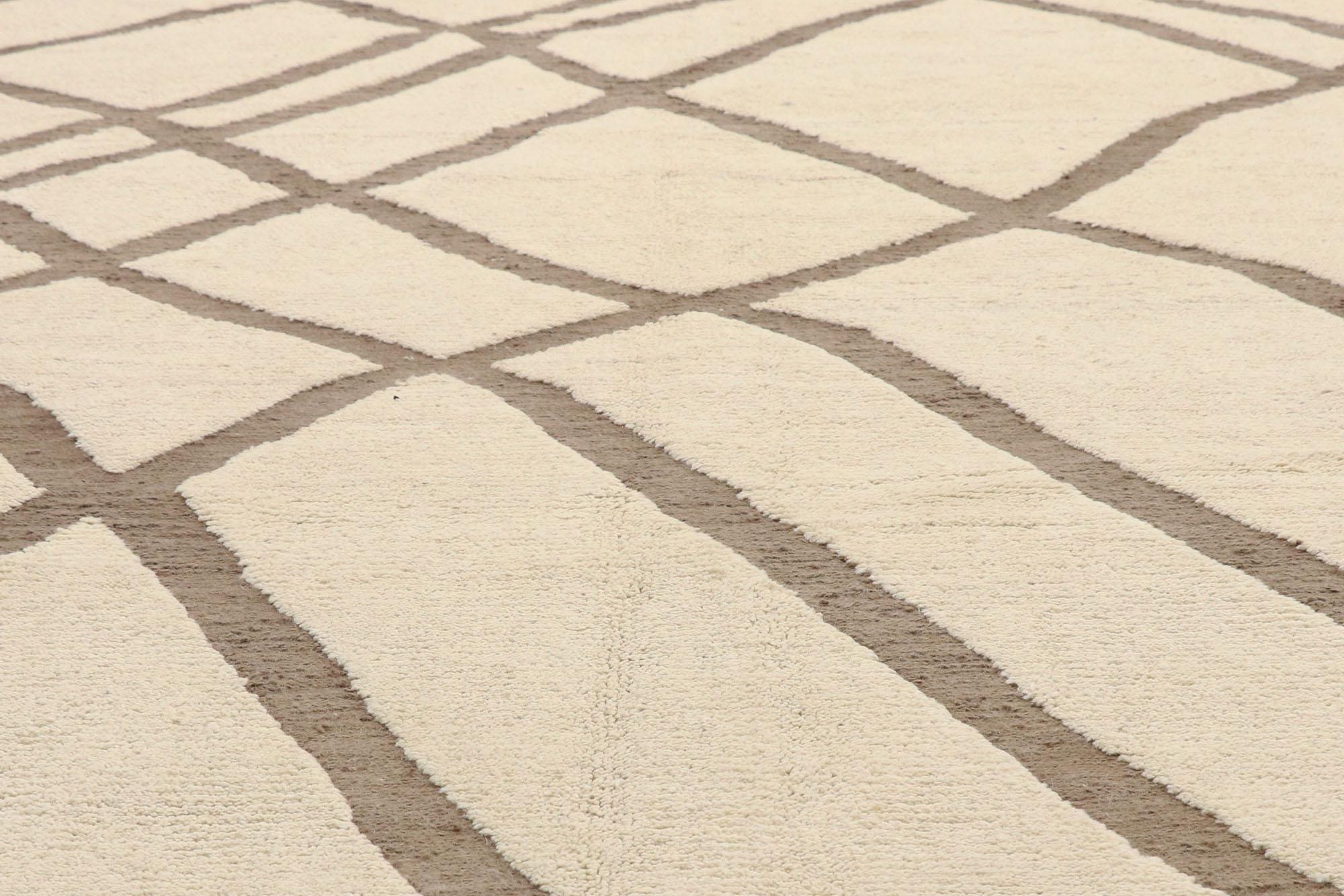 Hand-Knotted Large Neutral Moroccan Area Rug, Organic Modern Style Meets Wabi-Sabi For Sale
