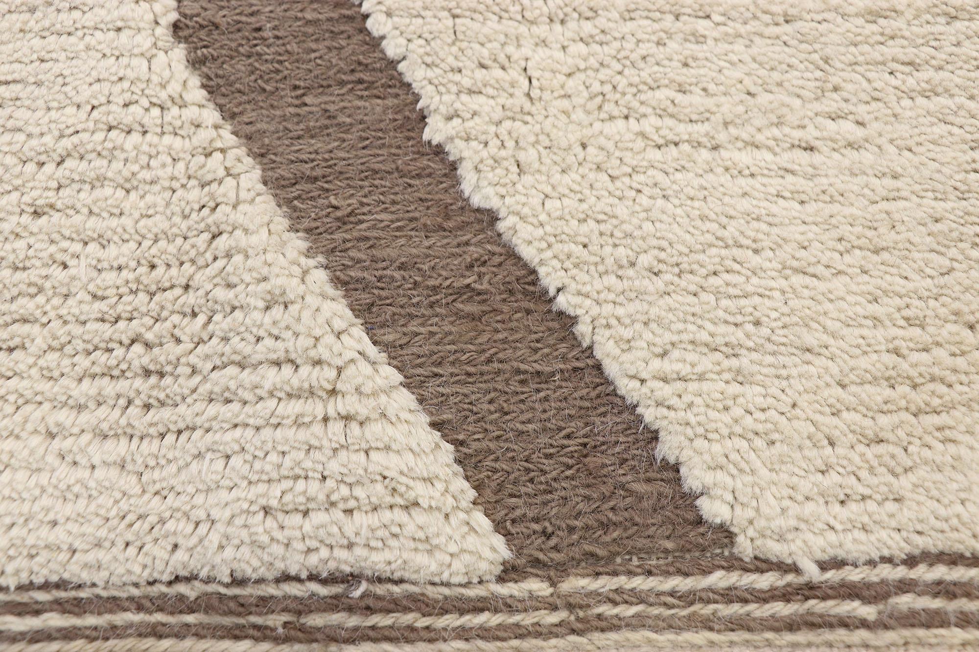 Contemporary Large Neutral Moroccan Area Rug, Organic Modern Style Meets Wabi-Sabi For Sale