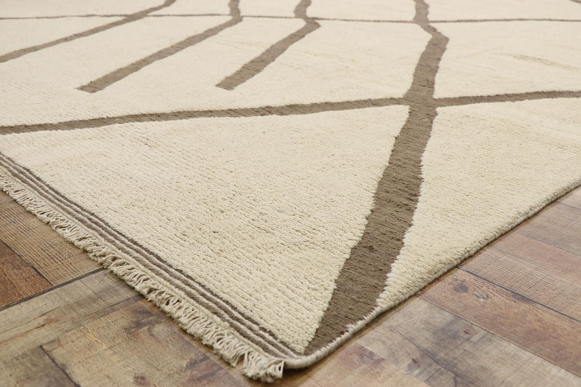 Large Neutral Moroccan Area Rug, Organic Modern Style Meets Wabi-Sabi For Sale 1