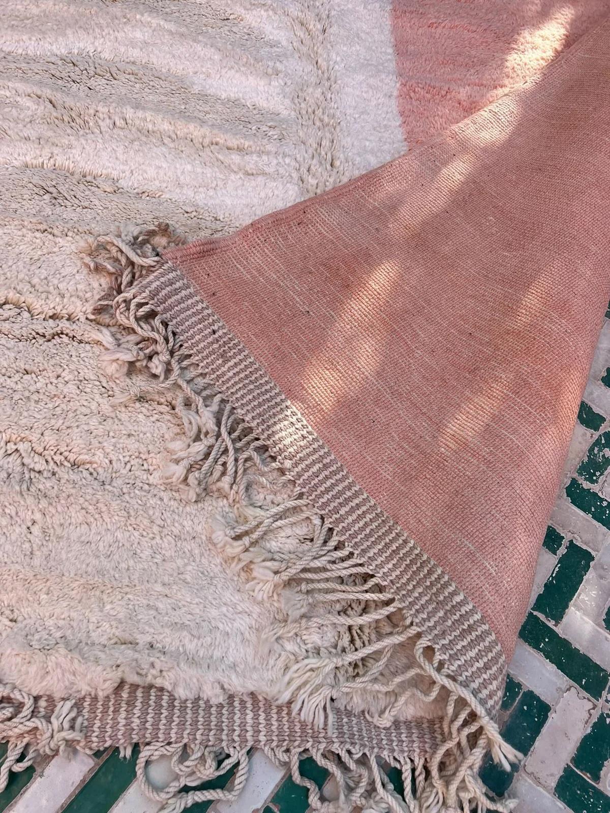 Large Neutral Pastel Abstract Modern Moroccan Beni M'Rirt Handwoven Wool Rug For Sale 8