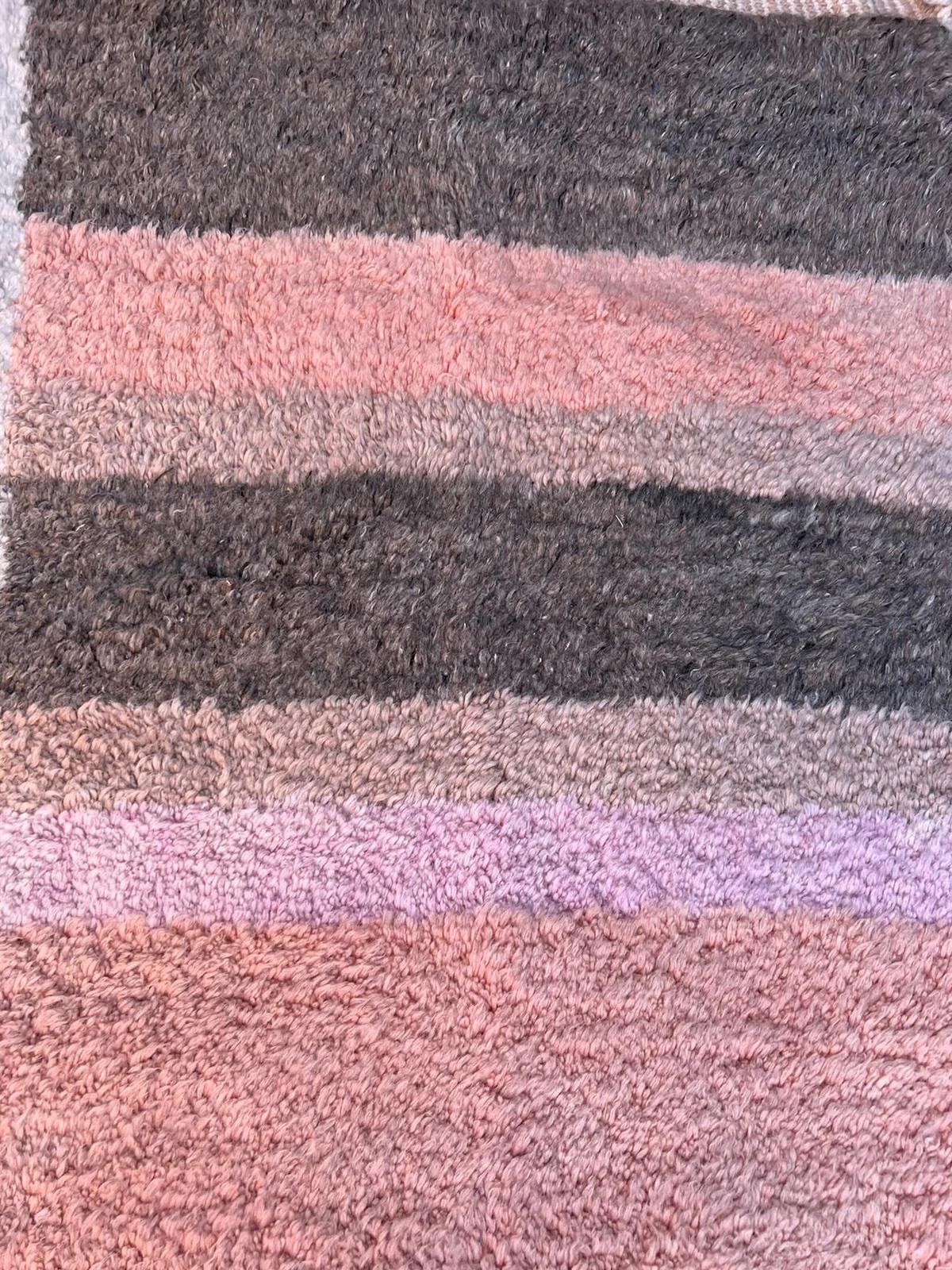 Large Neutral Pastel Abstract Modern Moroccan Beni M'Rirt Handwoven Wool Rug For Sale 2