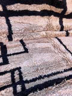 Large Neutral Taupe Modern Moroccan Wool Rug with Abstract Retro Line Design