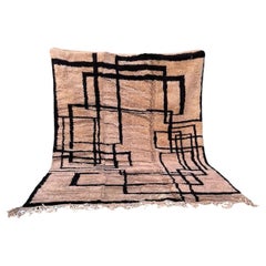 Large Neutral Taupe Modern Moroccan Wool Rug with Abstract Retro Line Design