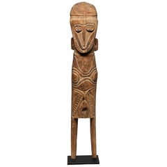 Large New Guinea Stylized Wood Figure Papuan Gulf, Geometric Face and Body