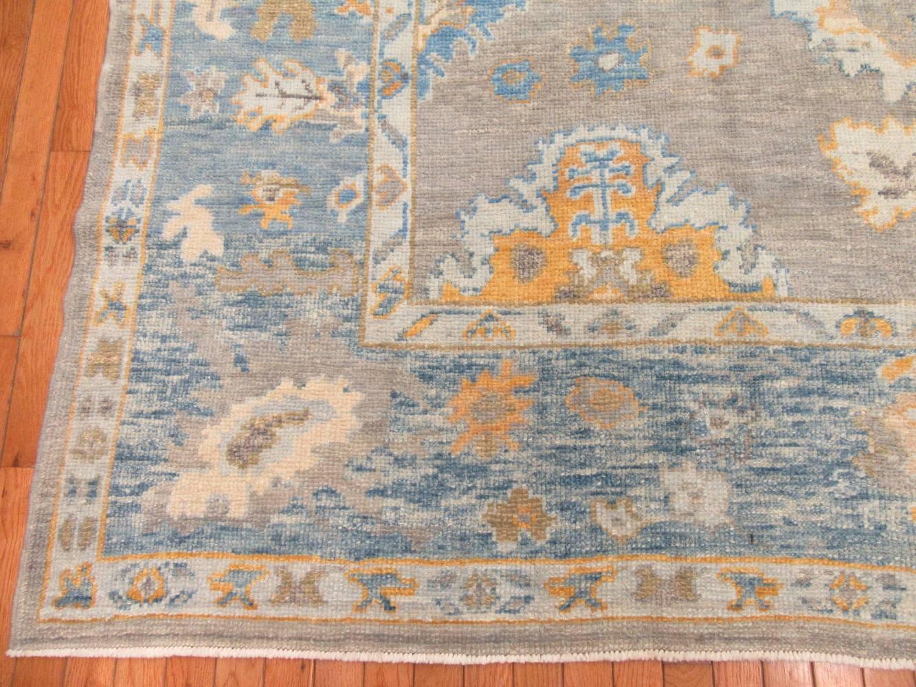 Contemporary Large New Hand-Knotted Wool Turkish Oushak Rug For Sale