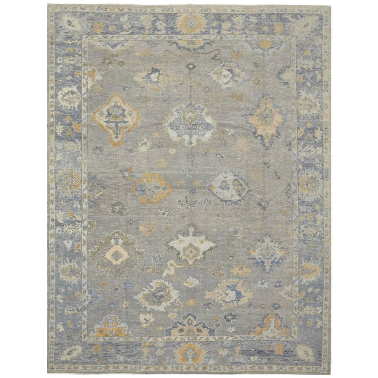 Large New Hand-Knotted Wool Turkish Oushak Rug For Sale
