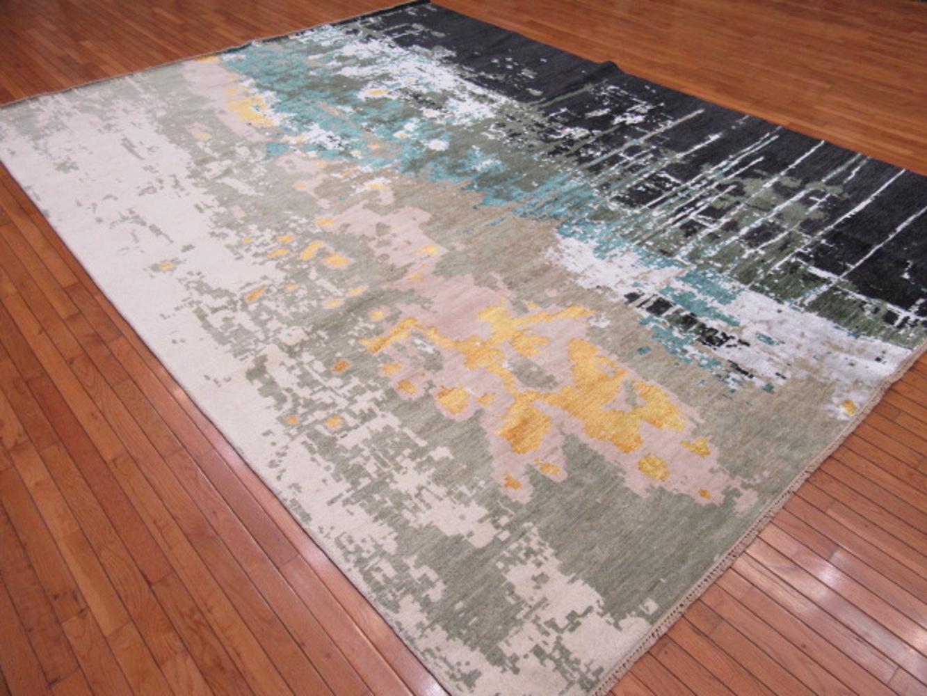 Wool Large New Handmade Modern Contemporary Design Rug