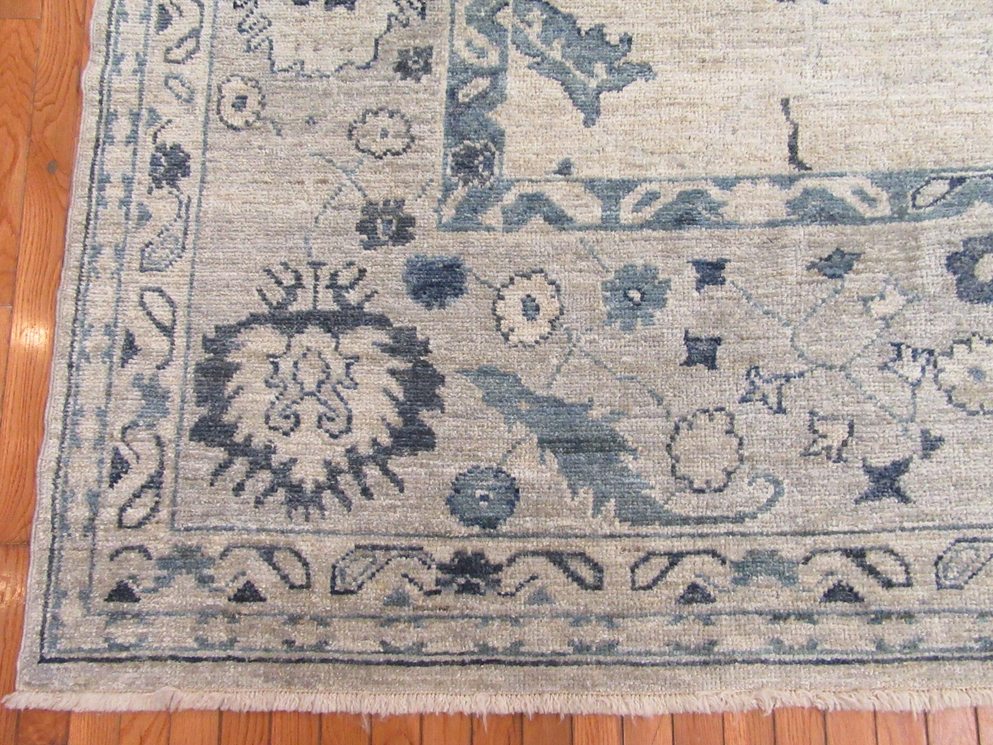 Hand-Knotted Large New Handmade Turkish Oushak Rug For Sale