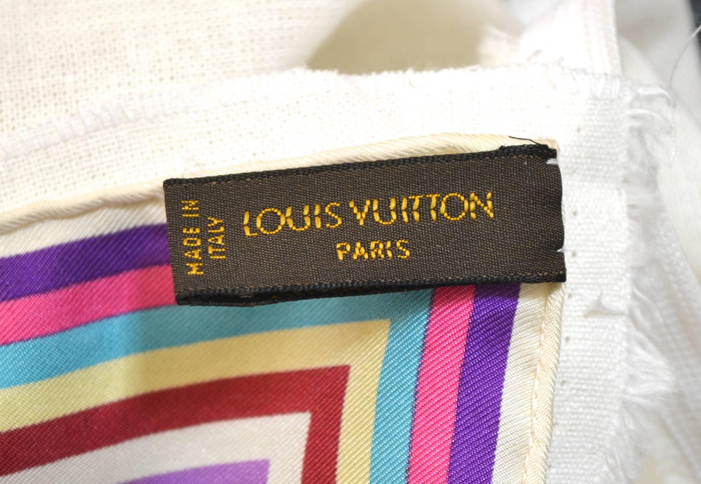 Louis Vuitton Large LV multicolored Blanc Silk And Linen Pillow For Sale 1