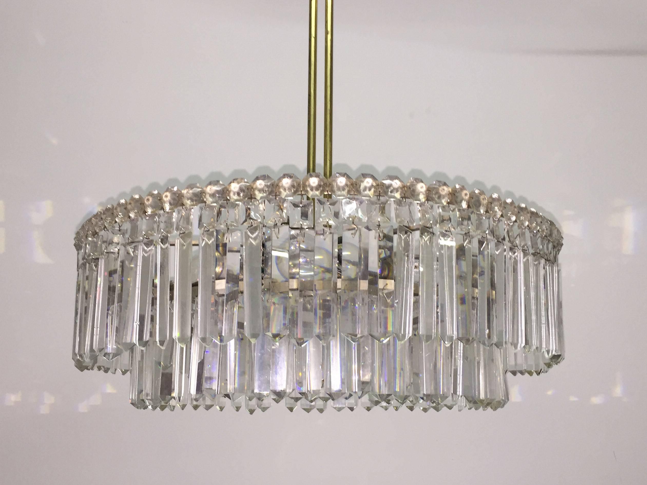 Mid-Century Modern Large Nickel and Cut Crystal Chandelier by Bakalowits, Austria, circa 1960s