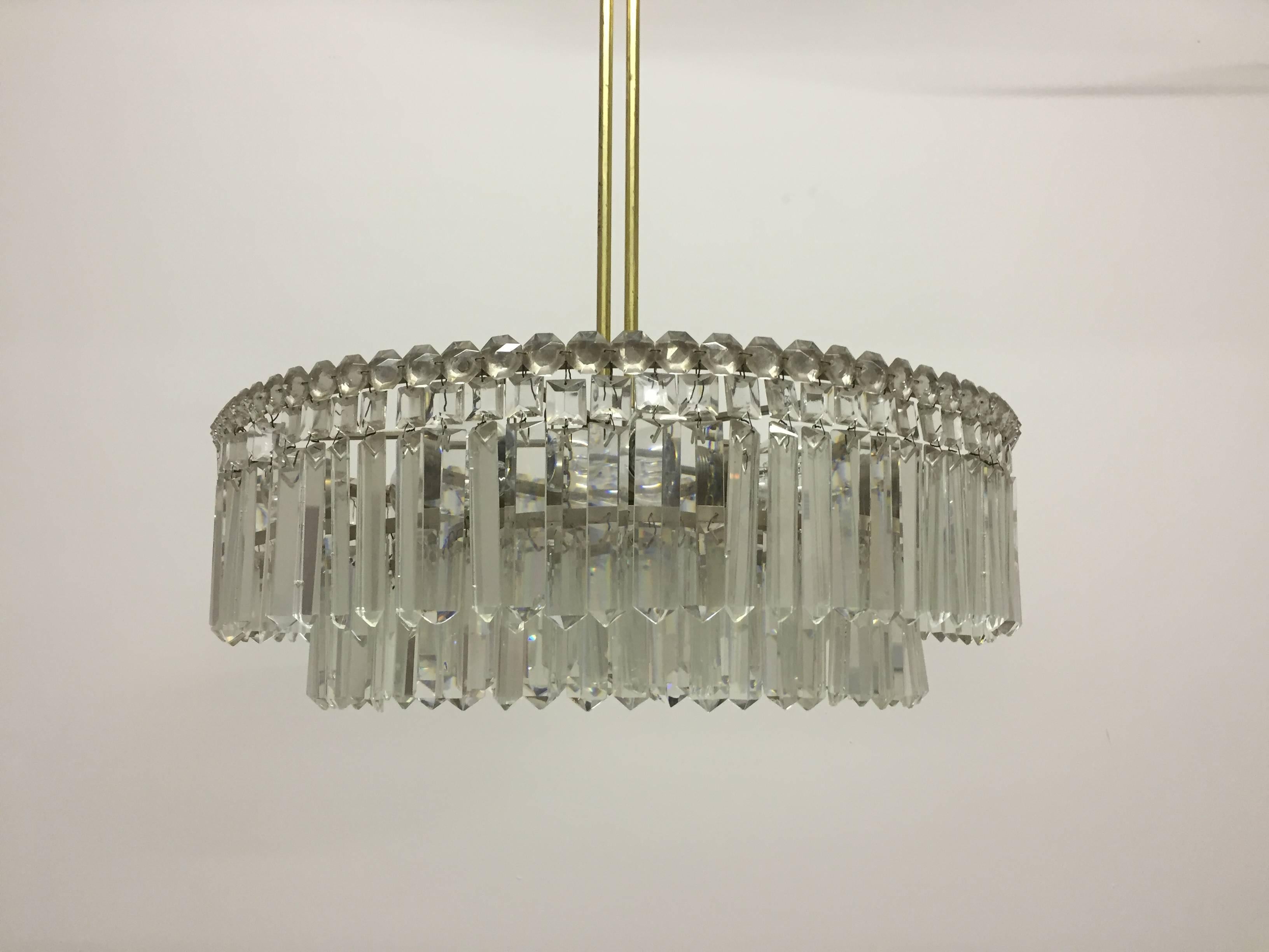 Austrian Large Nickel and Cut Crystal Chandelier by Bakalowits, Austria, circa 1960s