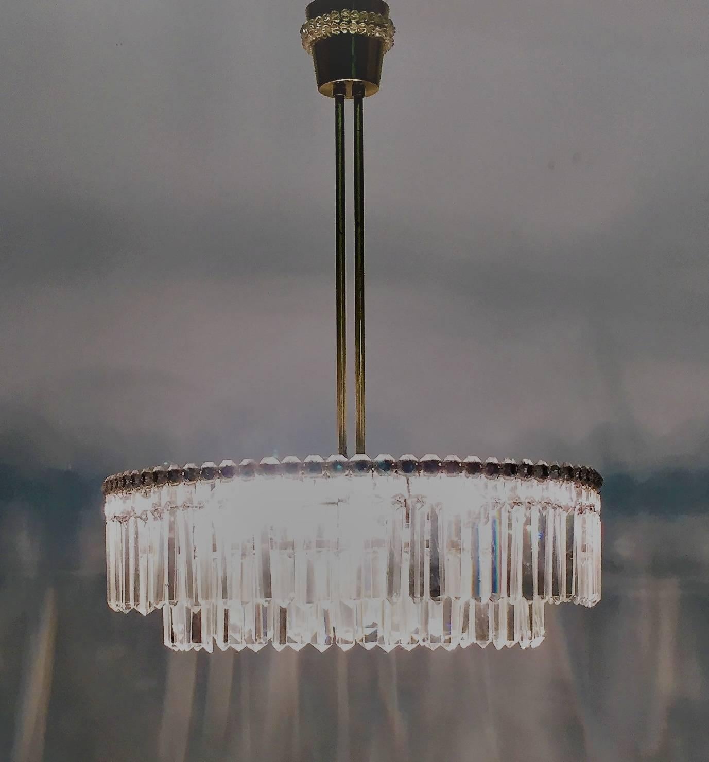 Brass Large Nickel and Cut Crystal Chandelier by Bakalowits, Austria, circa 1960s