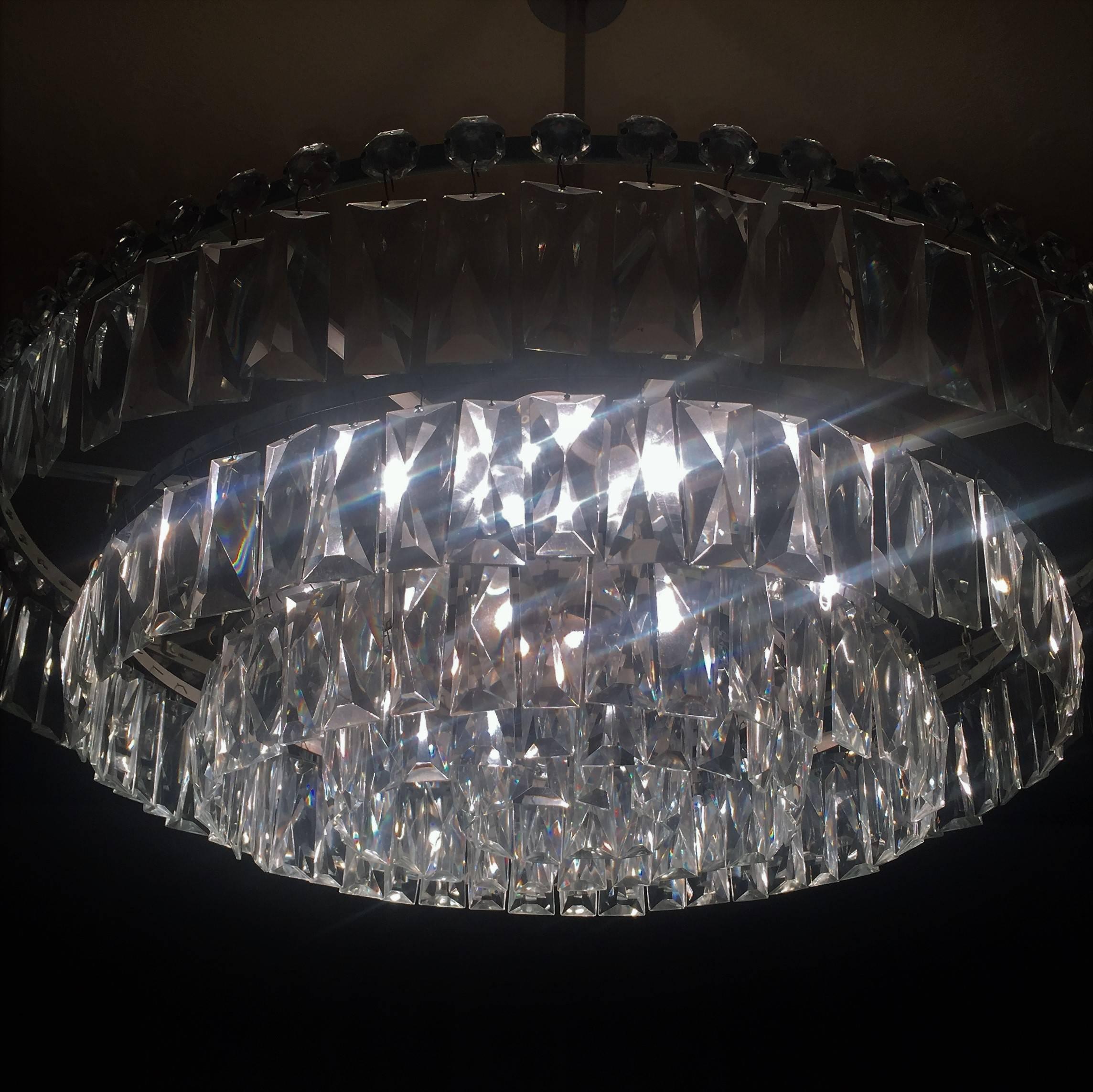 Plated Large Nickel and Glass Chandelier attr. to Bakalowits, Austria, circa 1960s