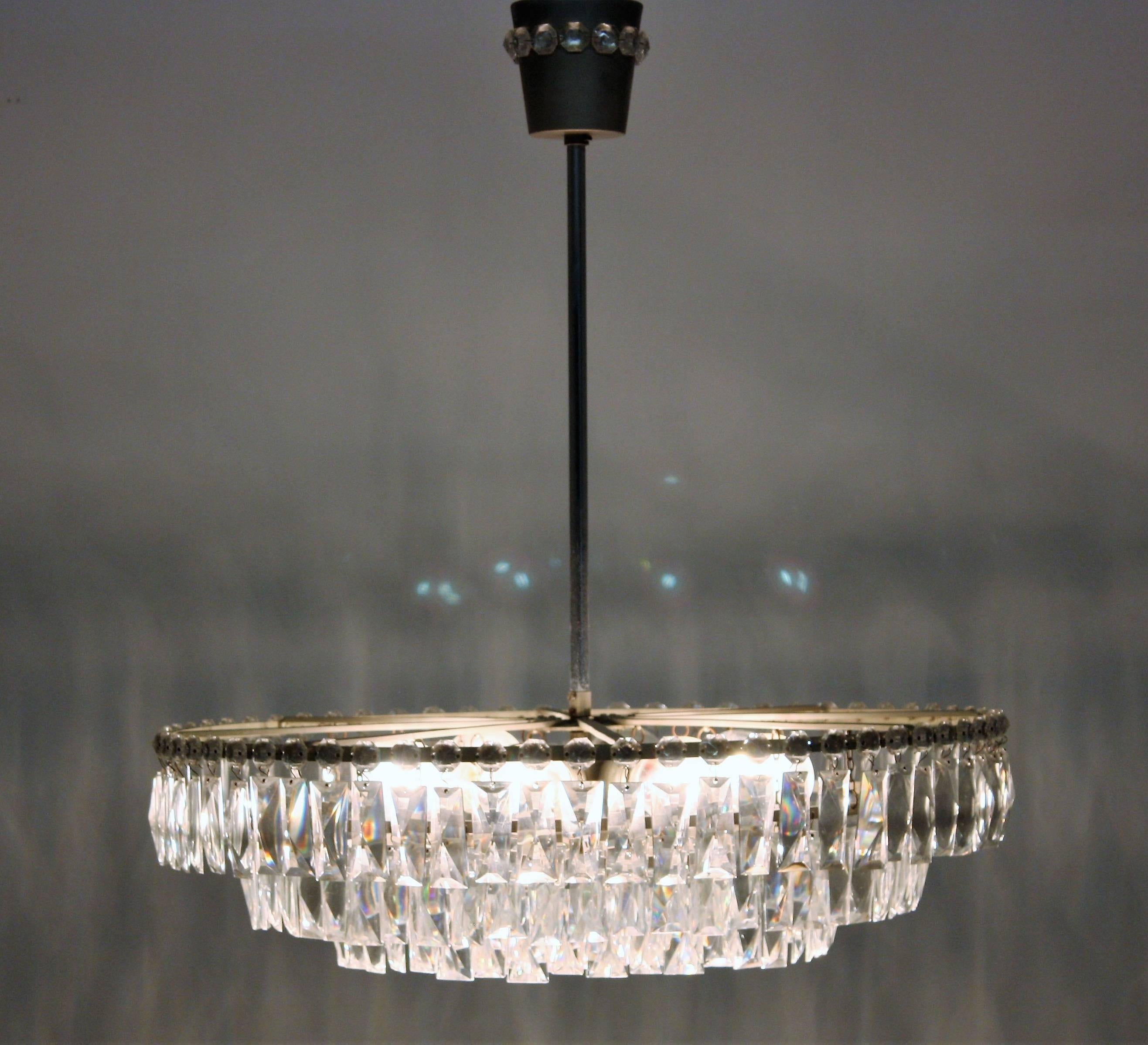 Large Nickel and Glass Chandelier attr. to Bakalowits, Austria, circa 1960s 3