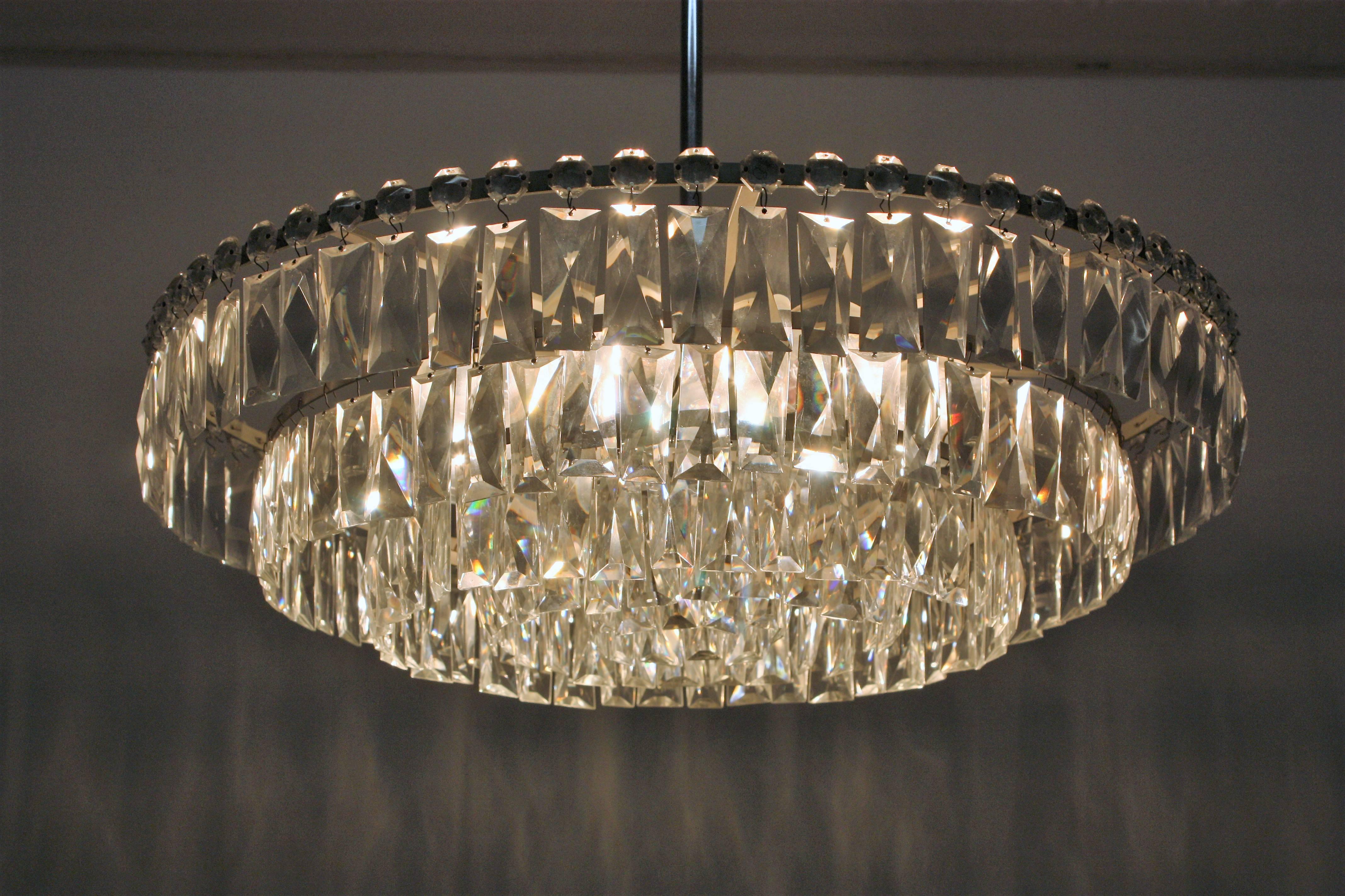 Large Nickel and Glass Chandelier attr. to Bakalowits, Austria, circa 1960s 2