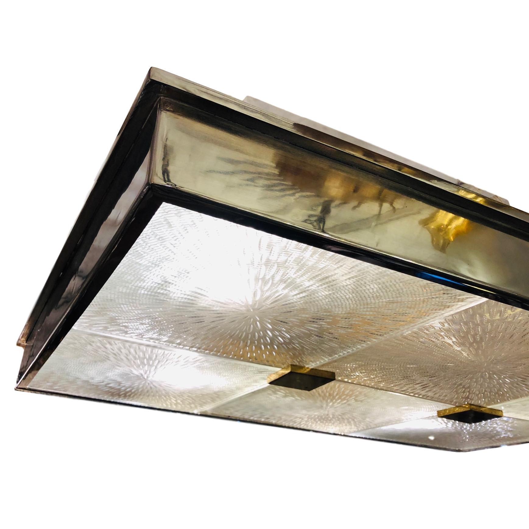 Large Nickel-Plated and Molded Glass Light Fixture In Good Condition For Sale In New York, NY