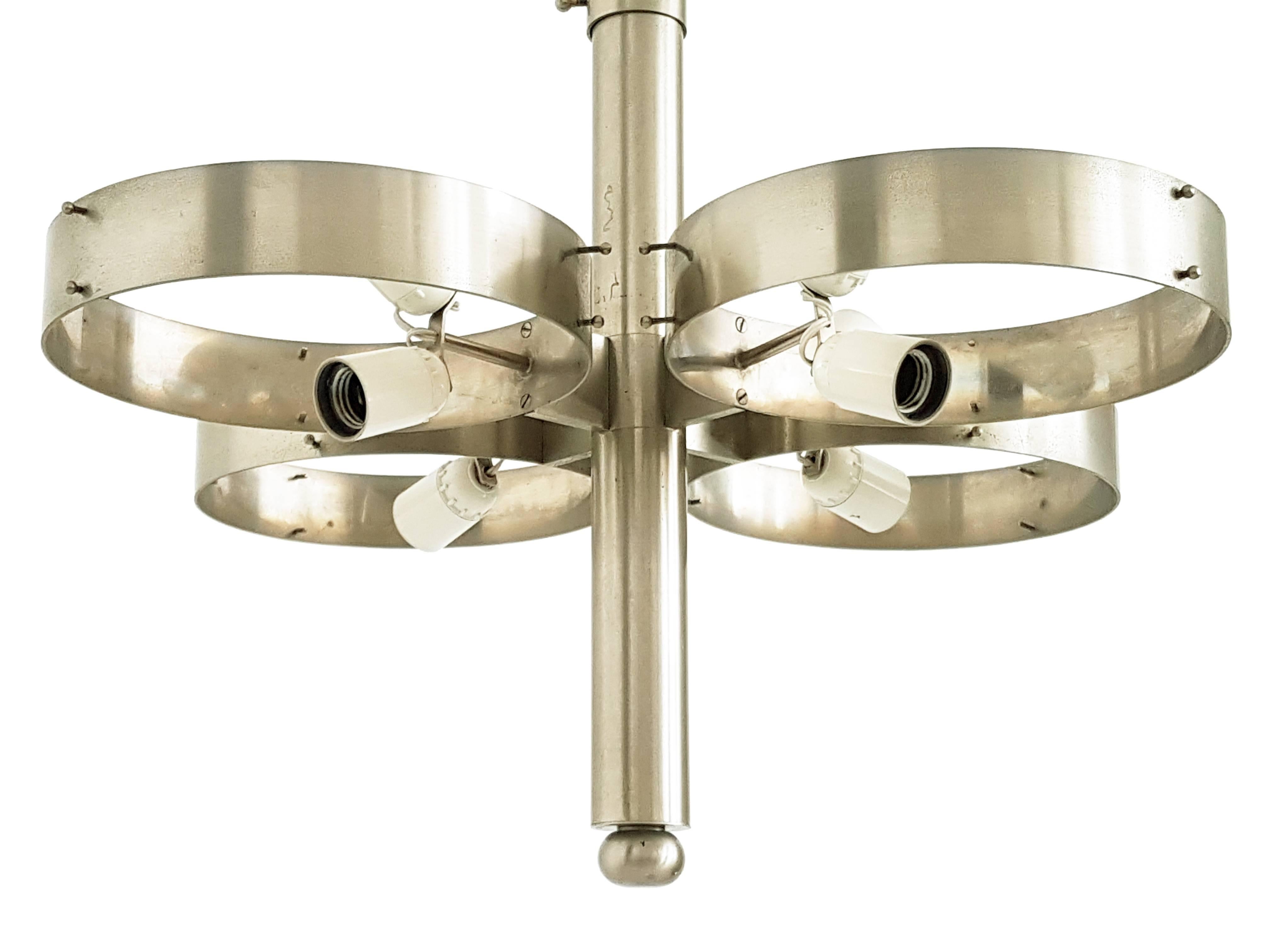 Large Nickel-Plated Brass and Glass 1963 Tetraclio Chandelier by Sergio Mazza 1