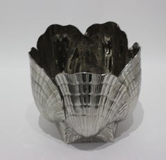 Large Nickel-Plated Bronze Clamshell Cachepot or Ice Bucket
