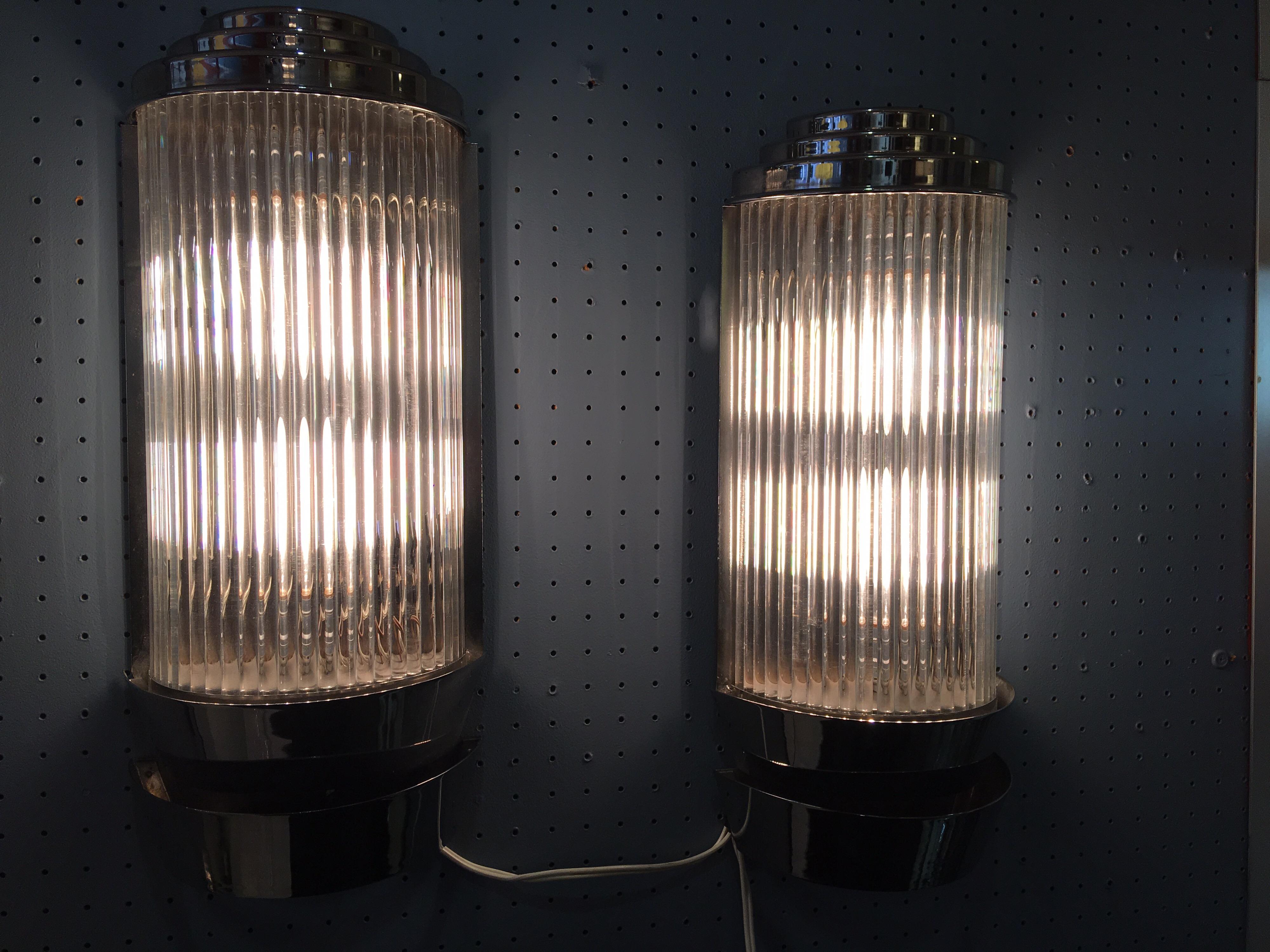 Large Nickel-Plated Deco Sconces with Glass Rods 3