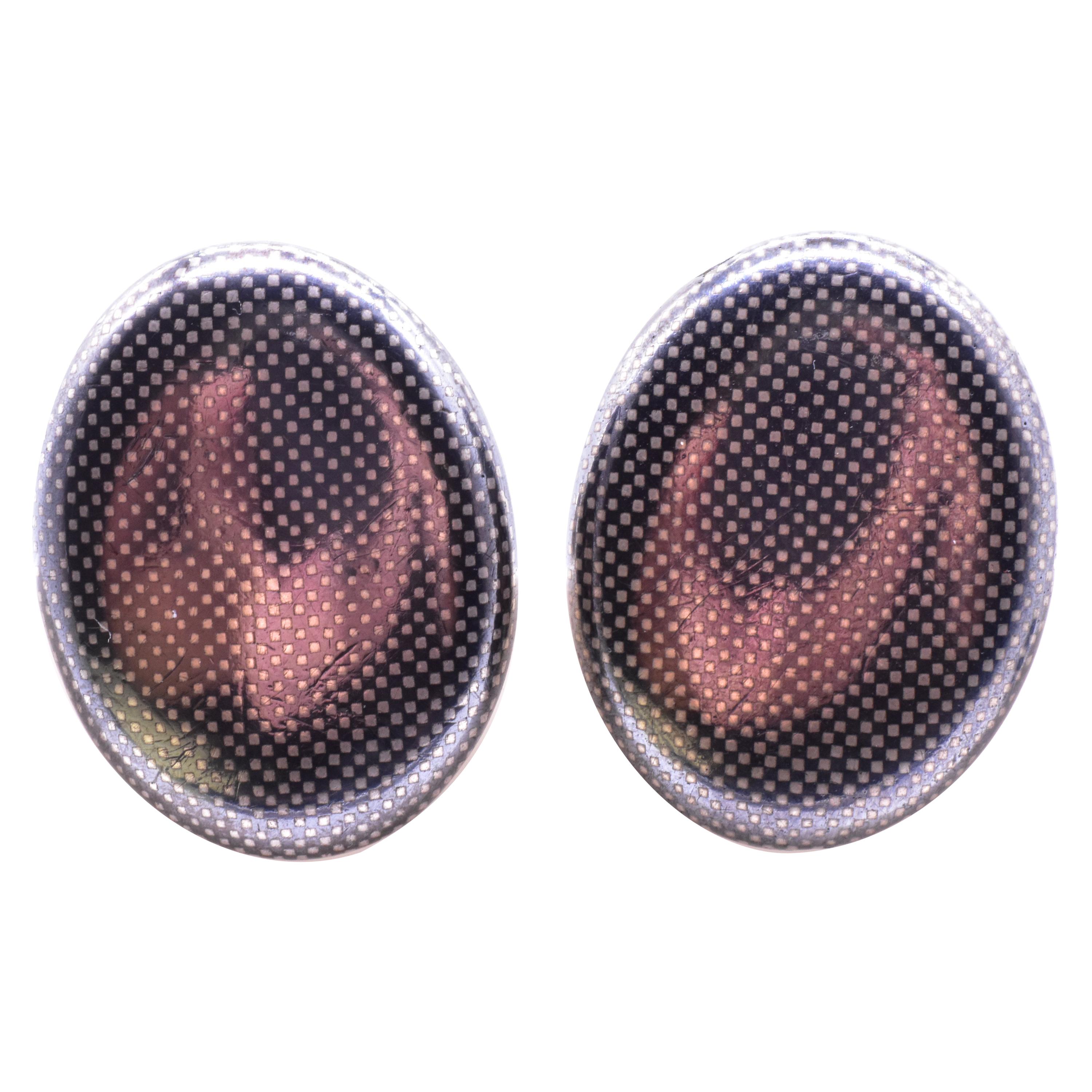 Large Niello Oval Cufflinks, circa 1890