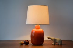 Large Nils Kähler HAK Orange Budded Table Lamp Danish Mid-Century Ceramic, 1960s