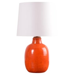 Large Nils Kähler HAK Orange Budded Table Lamp Danish Mid-Century Ceramic, 1960s