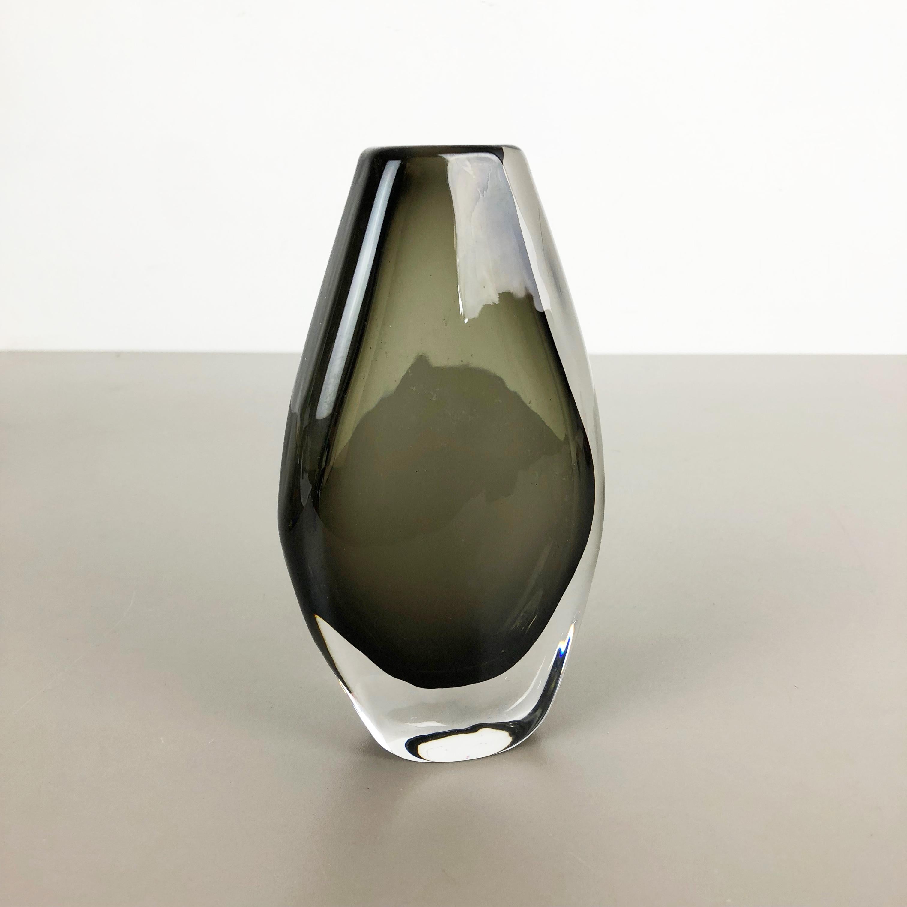Mid-Century Modern Large Nils Landberg 'Sommerso' Smoked Glass Vase for Orrefors, Sweden, 1970s
