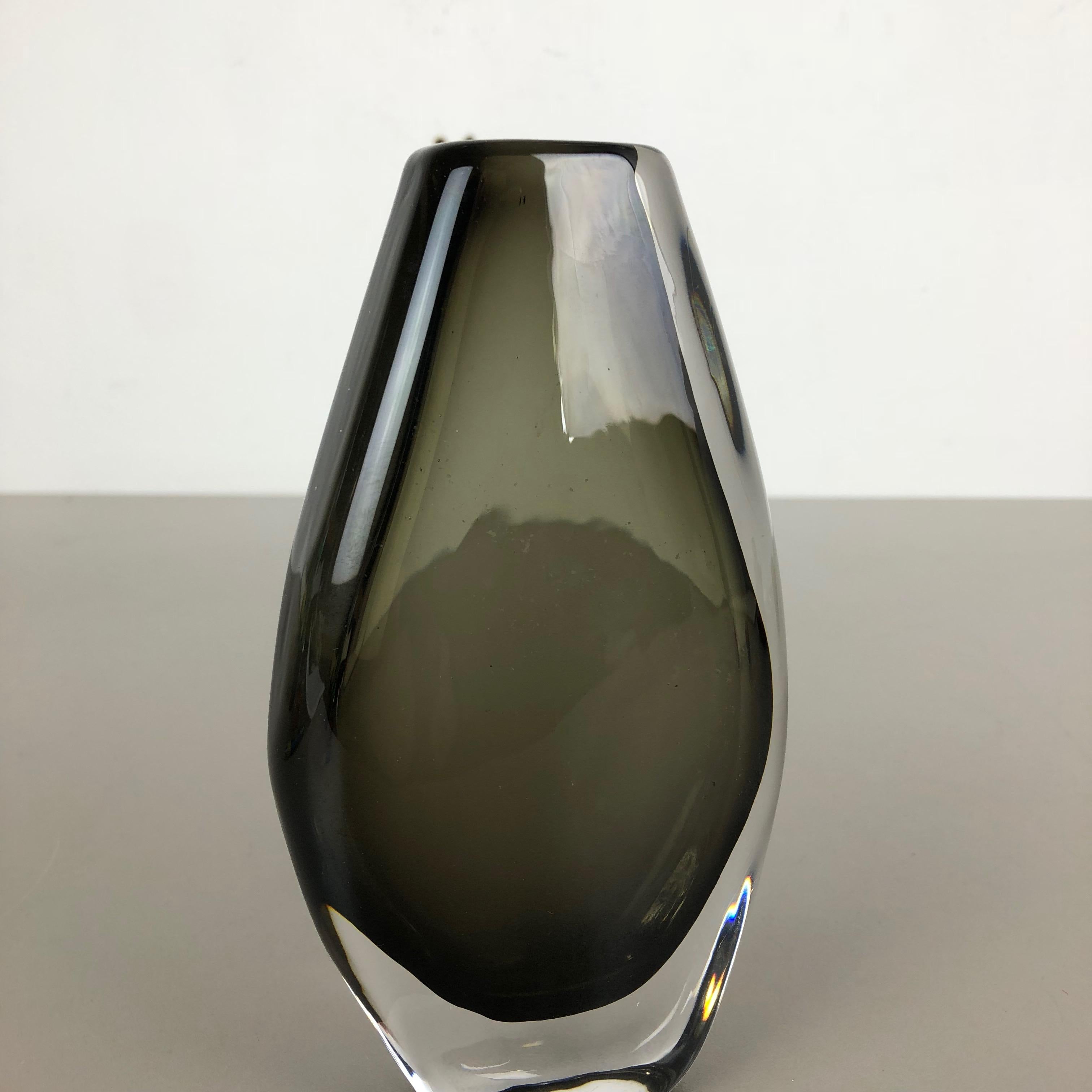 Large Nils Landberg 'Sommerso' Smoked Glass Vase for Orrefors, Sweden, 1970s 1