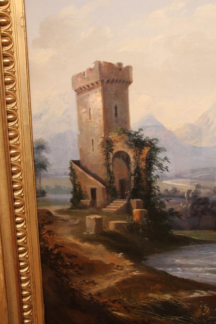 French Large Nineteenth Romantic Landscape Painting For Sale