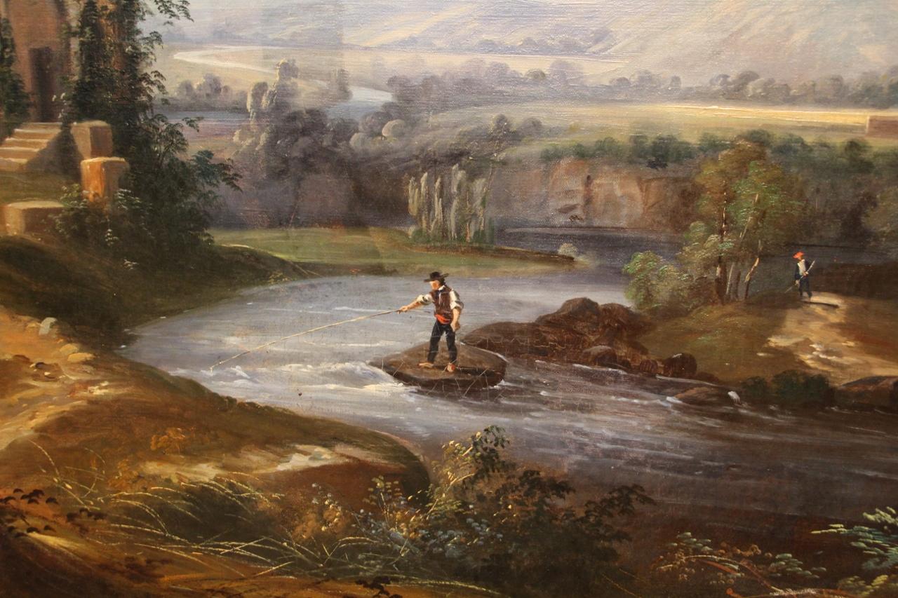 Large Nineteenth Romantic Landscape Painting In Good Condition For Sale In charmes, FR
