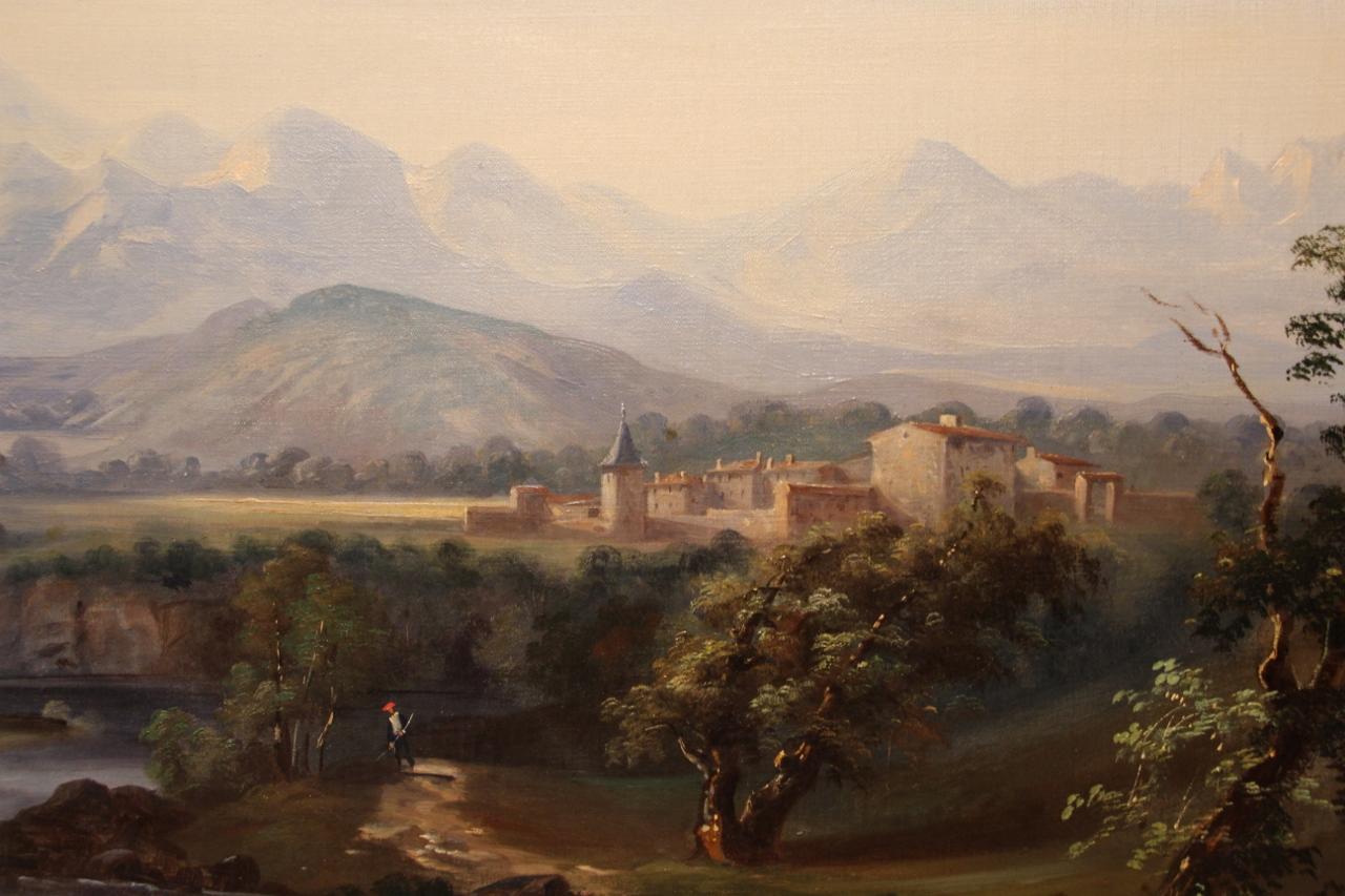 19th Century Large Nineteenth Romantic Landscape Painting For Sale